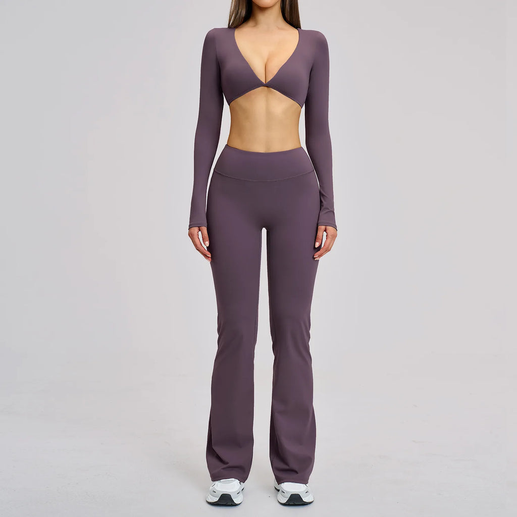 Yoga Set 2PCS Women Tracksuit Sportswear Yoga Outfits Workout Clothes Athletic Wear Gym Legging Fitness Long Sleeve Sports Suits