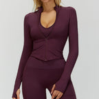 Seamless Outdoor Sports Long Sleeved Women Yoga Coat Quick Dry Zipper Cardigan Stand Up Collar Jacket Running Fitness Jacket Top
