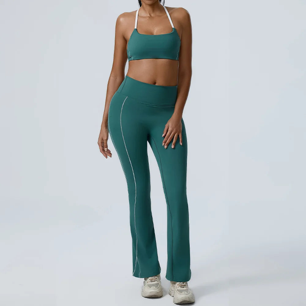 JUREN Workout Clothes Women's Tracksuit 2PCS Yoga Set Sportswear Gym Clothing High Waist Leggings Sportswear Fitness Sports Bra