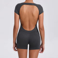 JUREN Jumpsuit Yoga Set Women Workout Set One Piece Sports Suit Short Sleeve Gym Clothes Push Up Fitness Set Bodysuit Sportswear