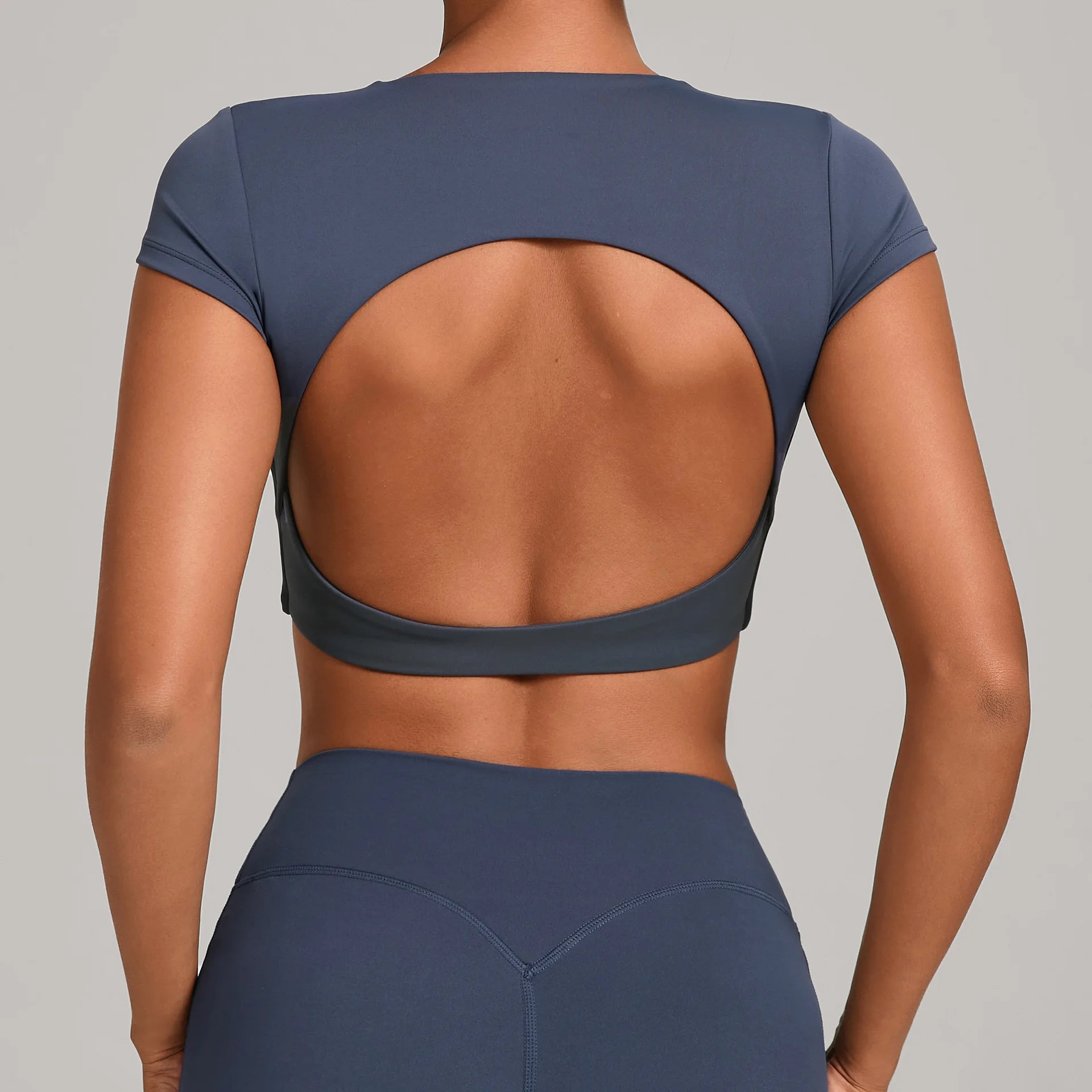 JUREN Sports Shirts Breathable Workout Tops Fitness Short Sleeves Female Backless Yoga Clothing Sport Crop Tops Women Gym Top