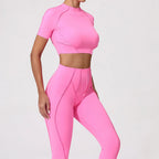 Women's Tracksuit Fitness Suit Yoga Sets Sportswear Workout Short Sleeves Sports High Waist Leggings Gym Clothing Sports Suits