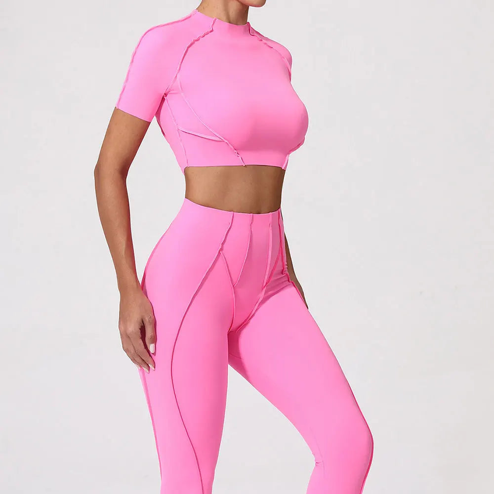 Women's Tracksuit Fitness Suit Yoga Sets Sportswear Workout Short Sleeves Sports High Waist Leggings Gym Clothing Sports Suits