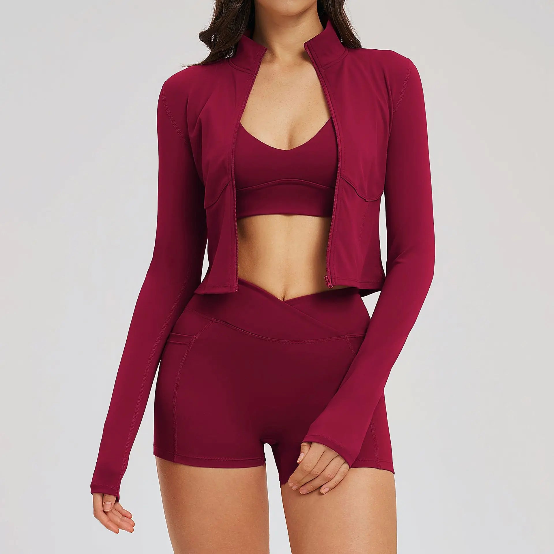 3PCS Gym Set Women Yoga Clothes Quick-Drying Fitness Outfits Sportswear Running Leggings Workout Sports Top Long Sleeve Women