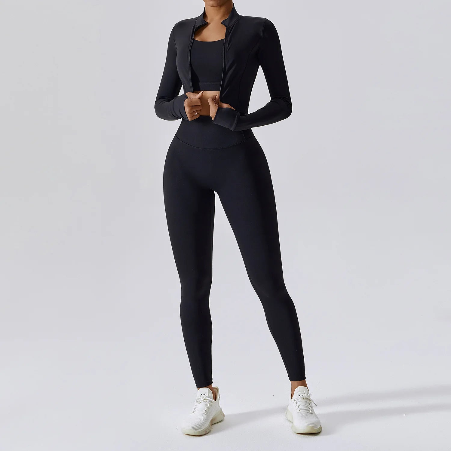 3PCS Yoga Set Gym Clothes Sportswear Yoga Suits For Women Tracksuits Long Sleeve Crop Top Fitness Set Sports Bra Gym Leggings