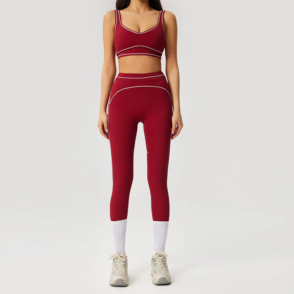 2PCS Women Tracksuit Yoga Set Sport Suit Gym Wear Workout Clothes Gym Crop Top High Waist Legging Fitness Bra Set Sports Suits