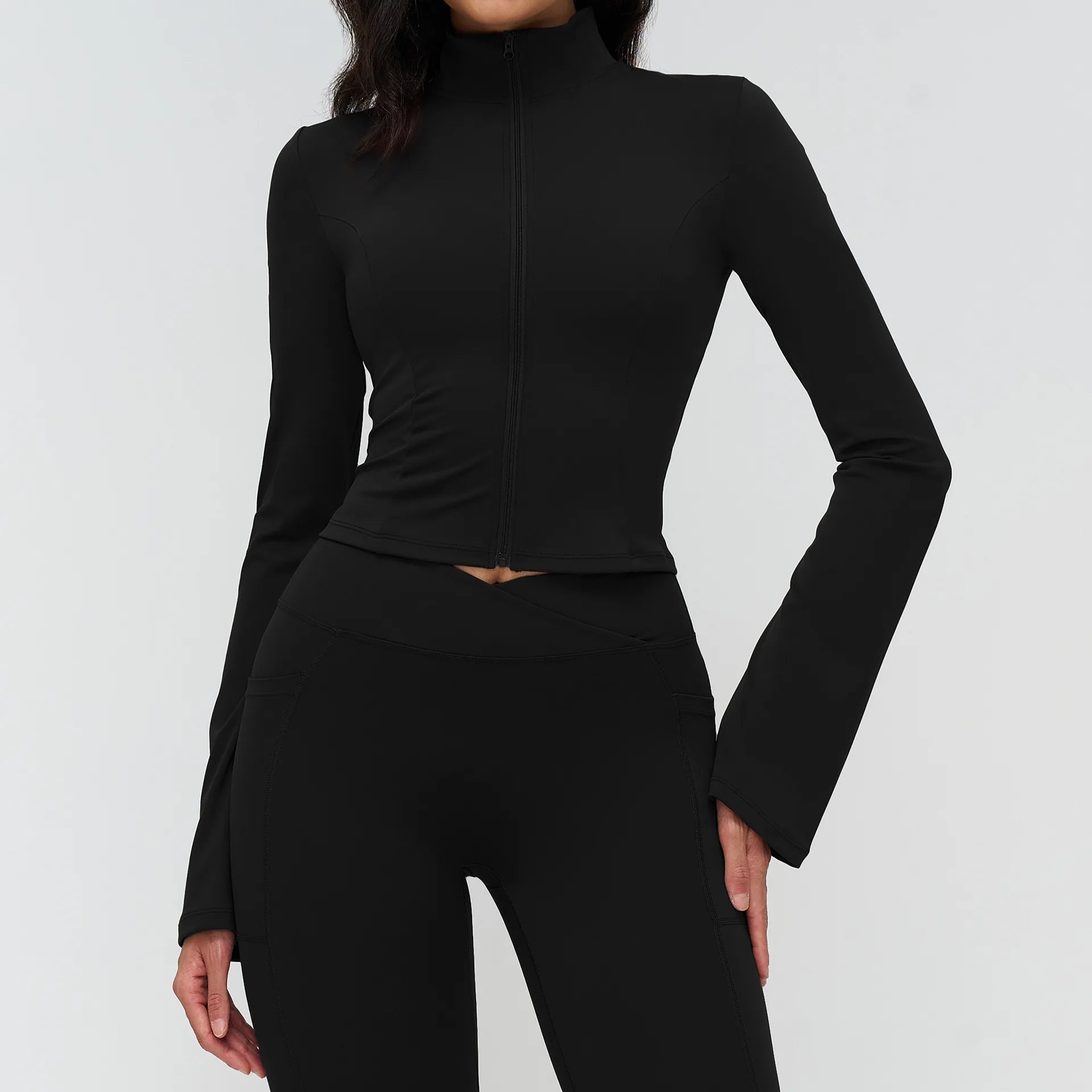Sports Long Sleeved Women Slim Yoga Clothes Quick Dry Zipper Cardigan Stand Up Collar Jacket Outdoor Running Fitness Jacket Top