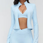Sports Long Sleeved Women Slim Yoga Clothes Quick Dry Zipper Cardigan Stand Up Collar Jacket Outdoor Running Fitness Jacket Top