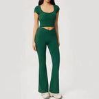 2 Pieces Yoga Set For Women Gym Clothes Sportswear Yoga Suits Fitness Short Sleeve Crop Top Tracksuits Sports Bra Gym Leggings