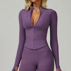 Ribbed Yoga Tops Women's Yoga Long Sleeved Standing Collar Sports Jacket Running Training Fitness Top Gym Workout Running Shirt
