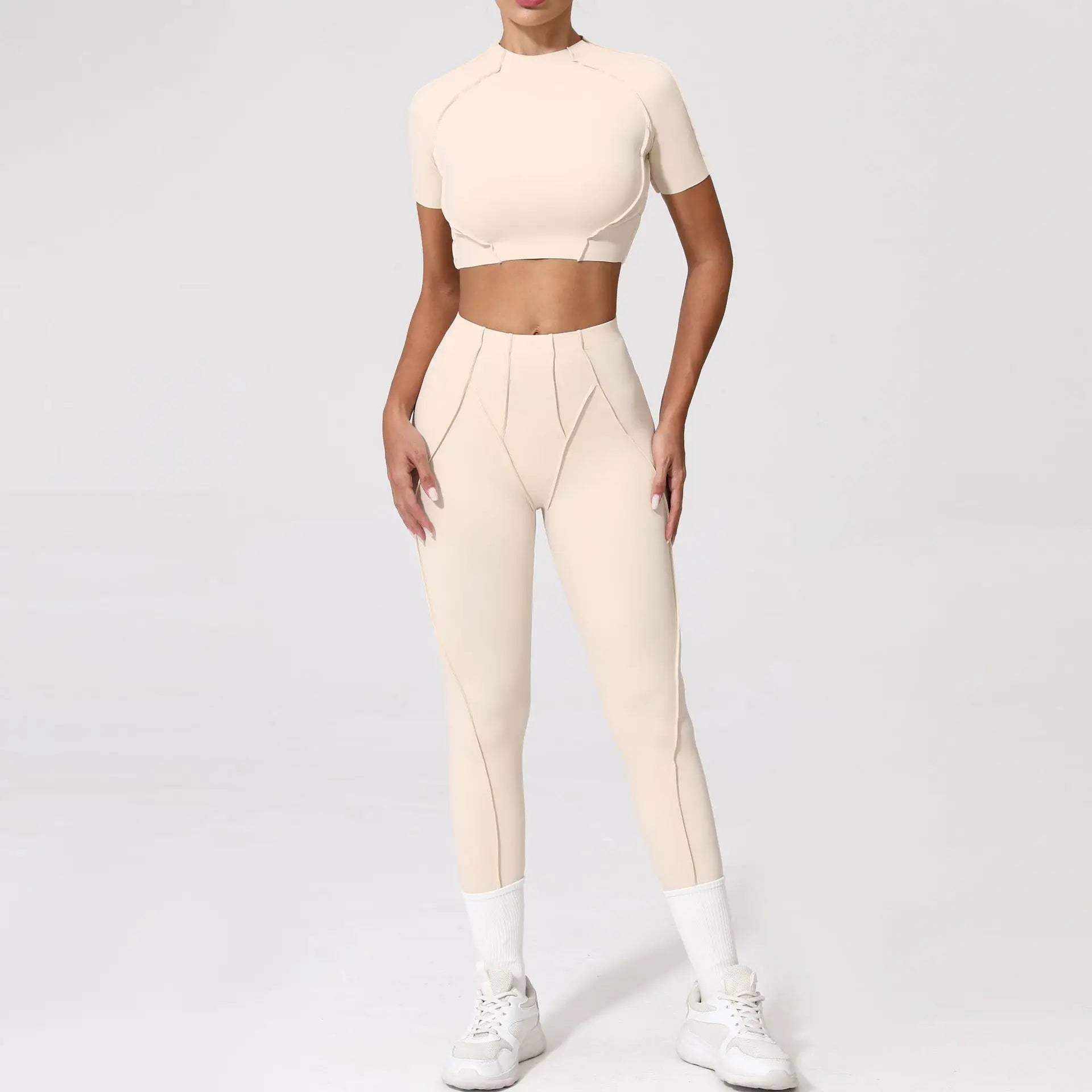 Women's Tracksuit Fitness Suit Yoga Sets Sportswear Workout Short Sleeves Sports High Waist Leggings Gym Clothing Sports Suits