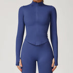 Ribbed Yoga Tops Women's Yoga Long Sleeved Standing Collar Sports Jacket Running Training Fitness Top Gym Workout Running Shirt