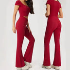 2 Pieces Yoga Set For Women Gym Clothes Sportswear Yoga Suits Fitness Short Sleeve Crop Top Tracksuits Sports Bra Gym Leggings