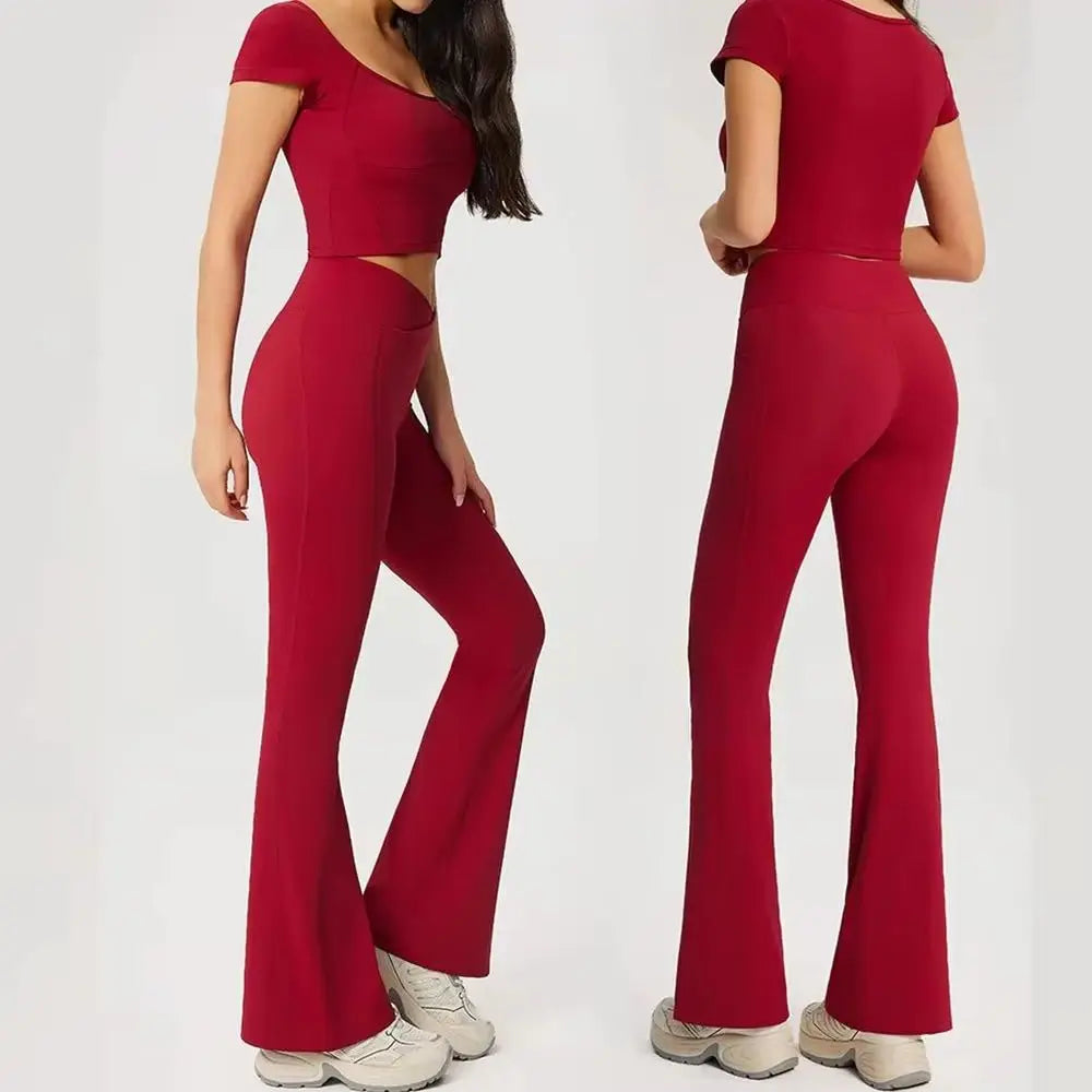 2 Pieces Yoga Set For Women Gym Clothes Sportswear Yoga Suits Fitness Short Sleeve Crop Top Tracksuits Sports Bra Gym Leggings