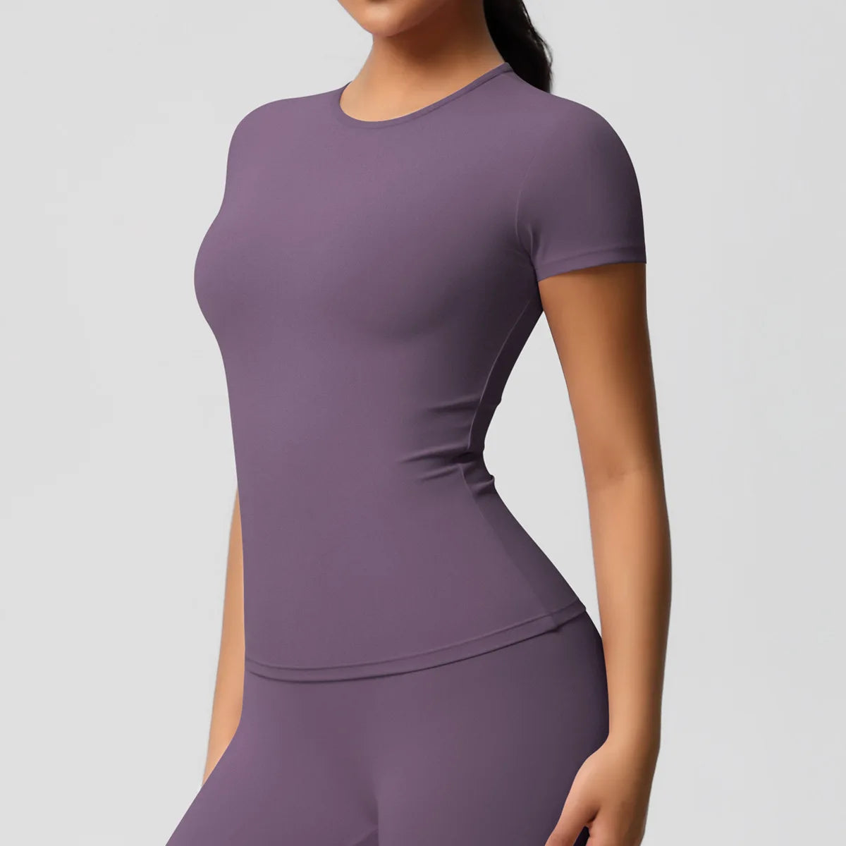 JUREN New Women Running Sports T Shirt Summer Short Sleeve Round Neck Breathable Stretchy Gym Yoga Slim Fitness Active Top Tee