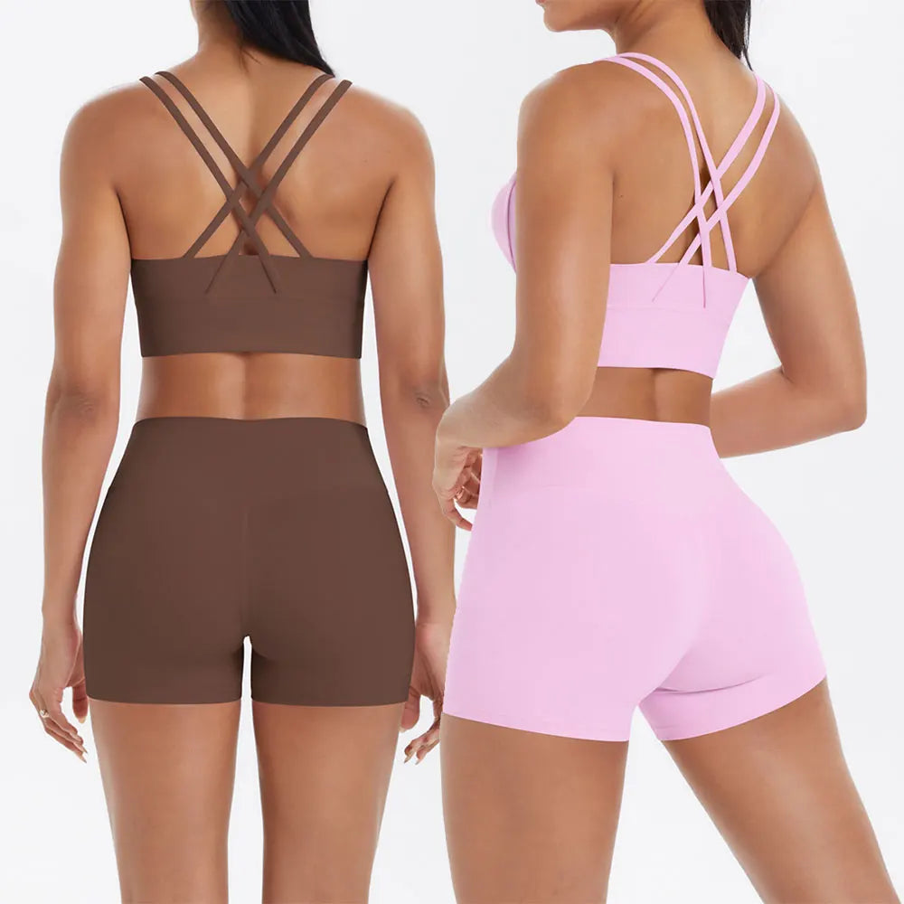 JUREN Yoga Sport Set Women Seamless Crop Top Bra Shorts Yoga Set Comfort Elastic Sportsuit Workout Outfit Fitness Gym Clothes