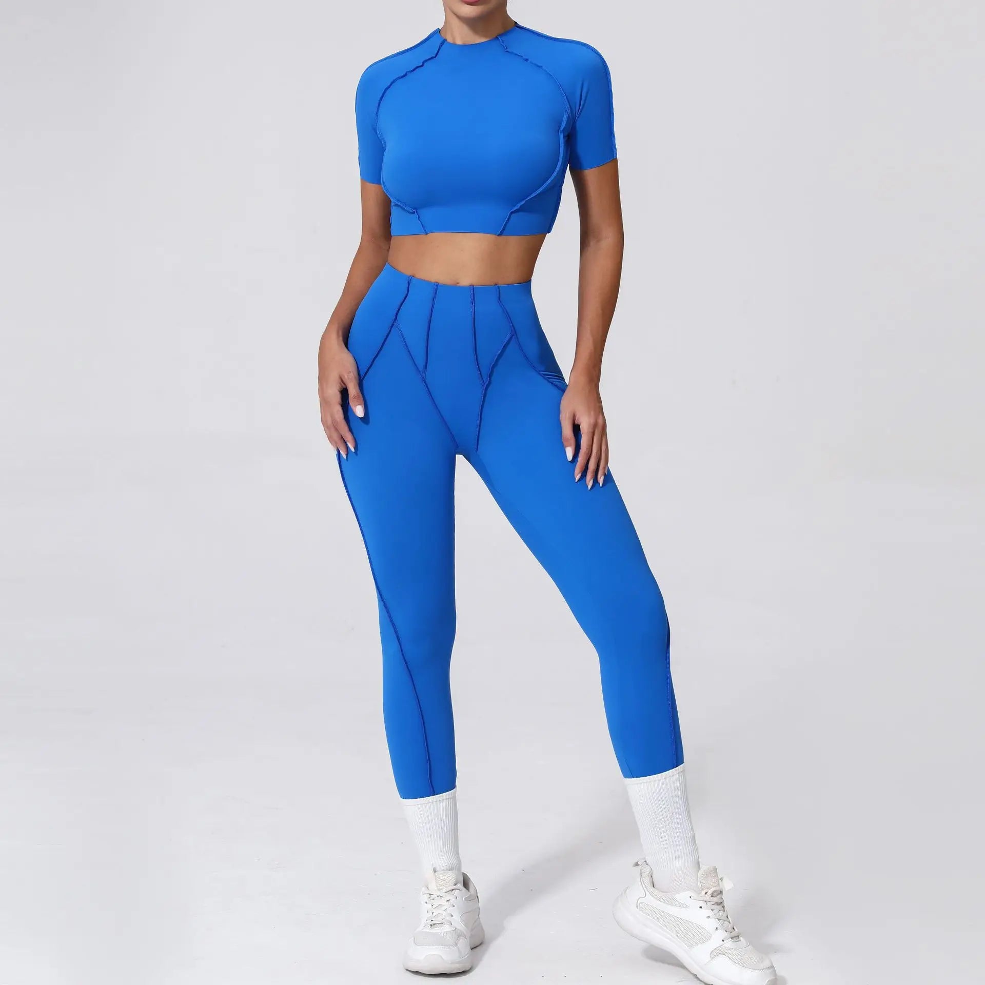 Women's Tracksuit Fitness Suit Yoga Sets Sportswear Workout Short Sleeves Sports High Waist Leggings Gym Clothing Sports Suits