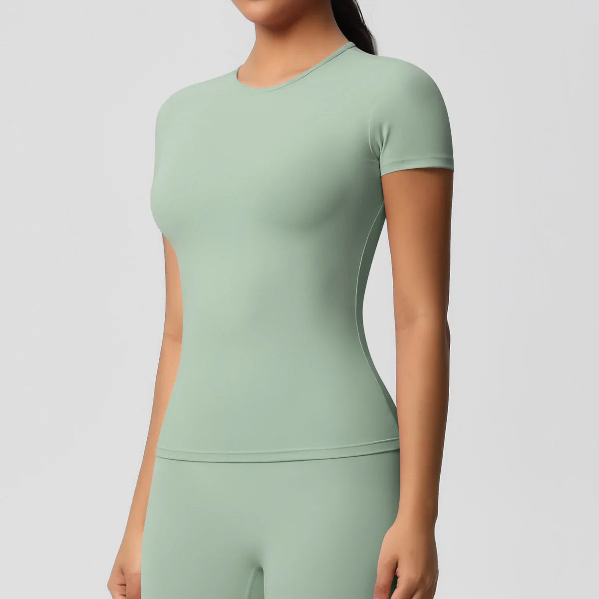 JUREN New Women Running Sports T Shirt Summer Short Sleeve Round Neck Breathable Stretchy Gym Yoga Slim Fitness Active Top Tee