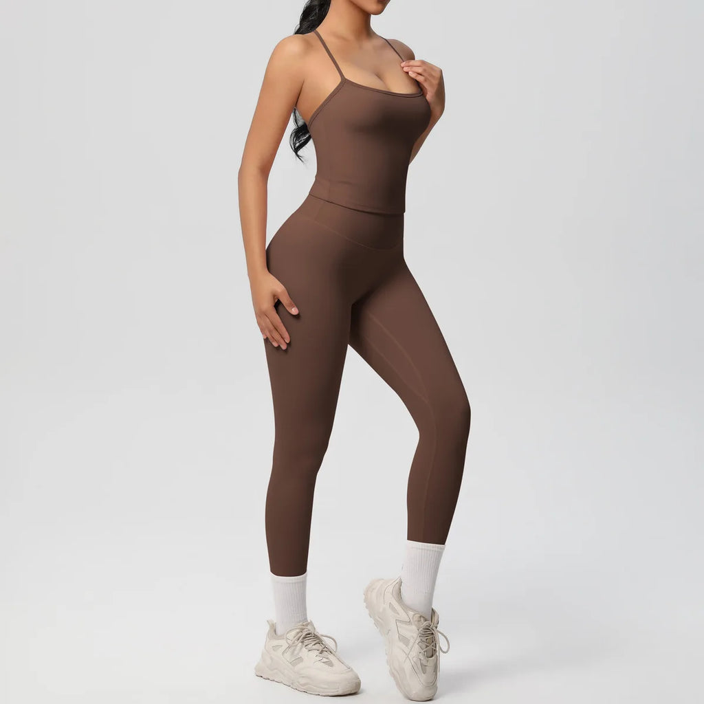 JUREN Yoga Outfits Women Tracksuit Fitness Suit Training Sleeveless Sport Gym Set Workout Overalls Sports Underwear Sportswear