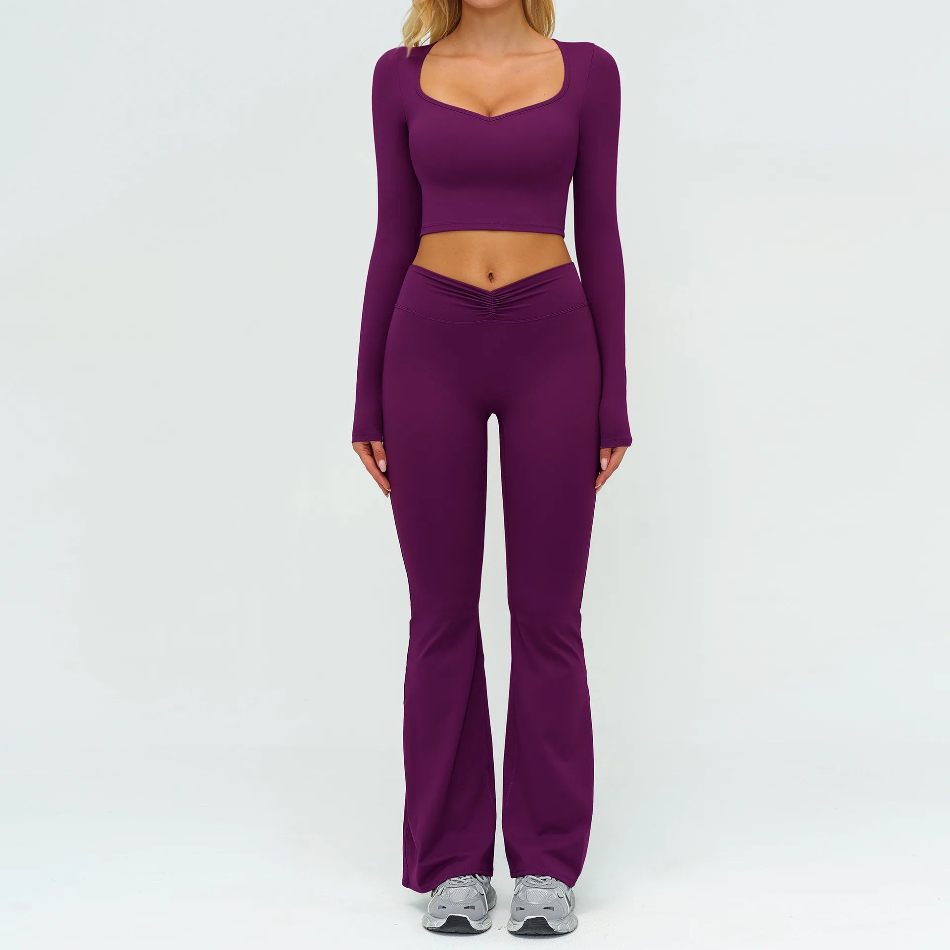 Yoga Set 2PCS Women Tracksuit Sportswear Workout Clothes Athletic Wear Gym Legging Fitness Bra Crop Top Long Sleeve Sports Suits