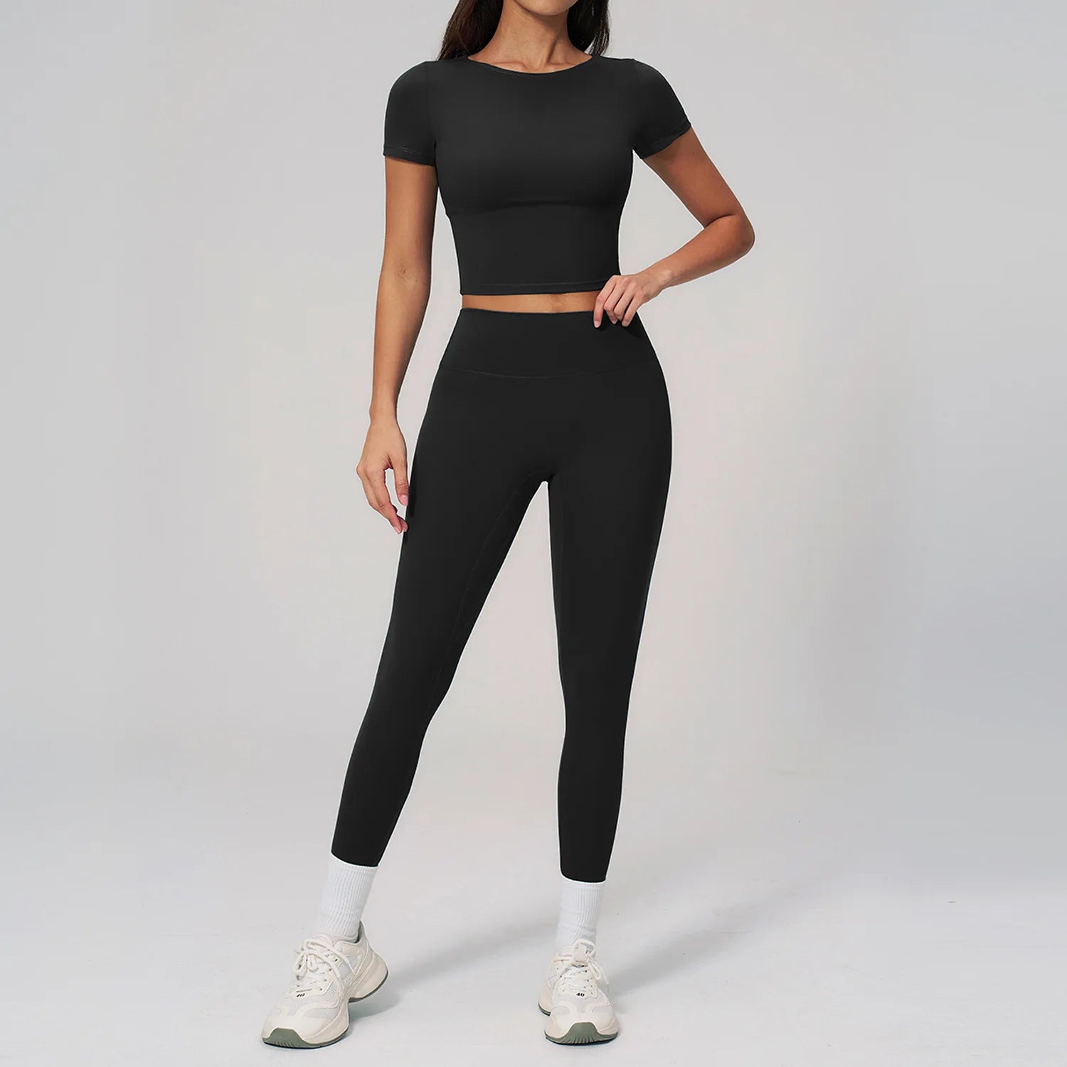 2 Pieces Sports Sets Short Sleeve Yoga Suit Fitness Set Women Athletic Wear Workout Clothes Running Sports Shorts Gym Outfits