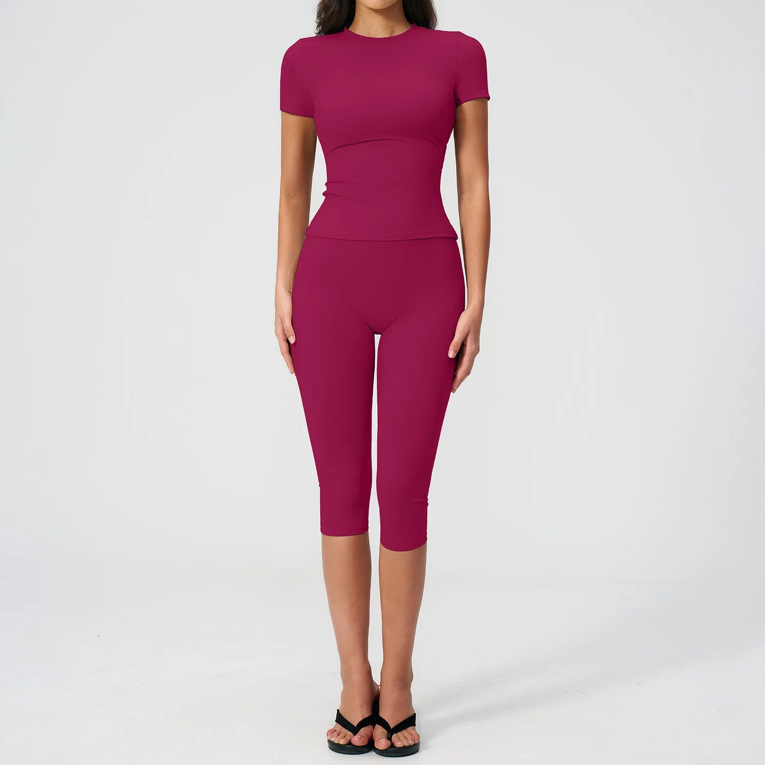 Yoga Set 2PCS Sports Set Short Sleeve Fitness Outfits Women Tracksuit Workout Clothes Running Capri Pants Gym Suit Athletic Wear