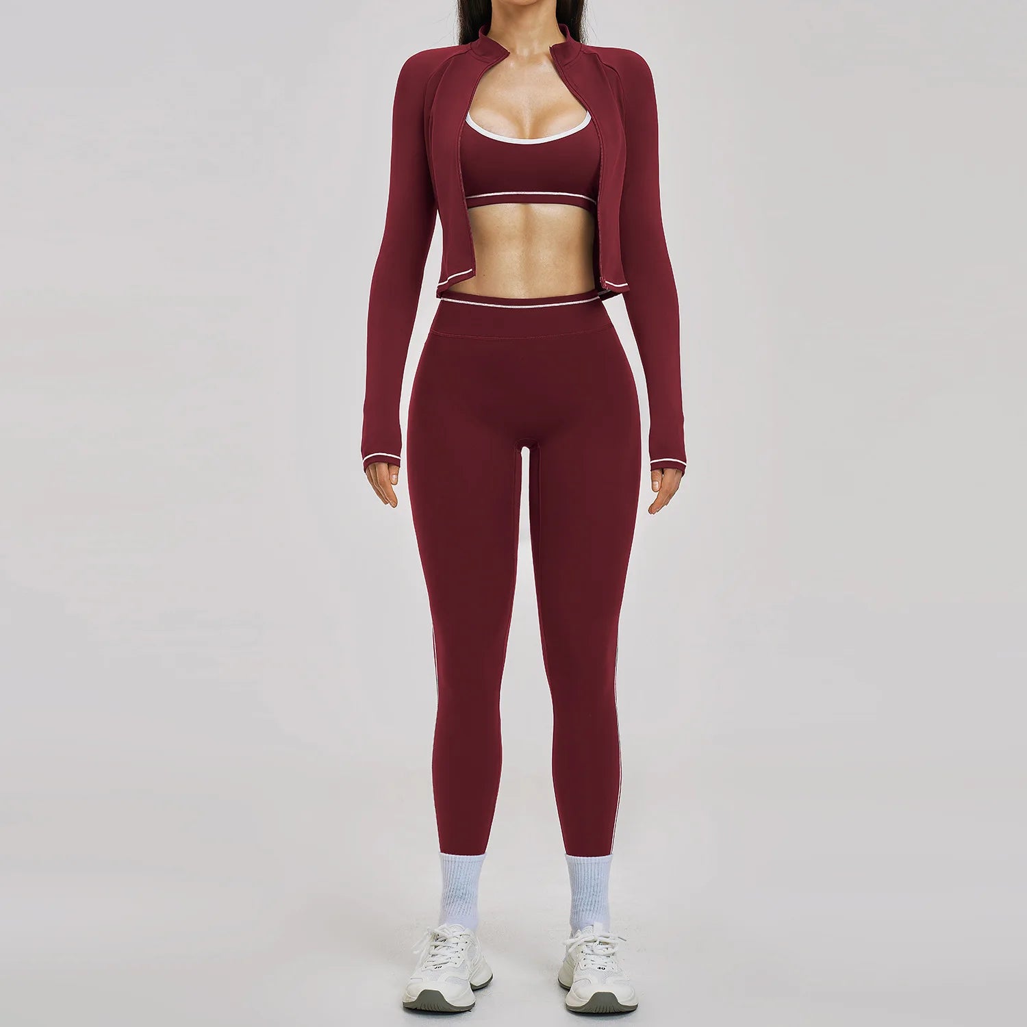 3PCS Yoga Suit Women Tracksuit Sports Outfits Gym Set Running Workout Clothes Long Sleeve Sports Bra Athletic Wear Yoga Clothing