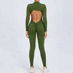 Backless Rompers Yoga Long Sleeved Women's Sportswear Gym Zipper Jumpsuits Workout Bodysuit Fitness One-piece Skin-tight Garment