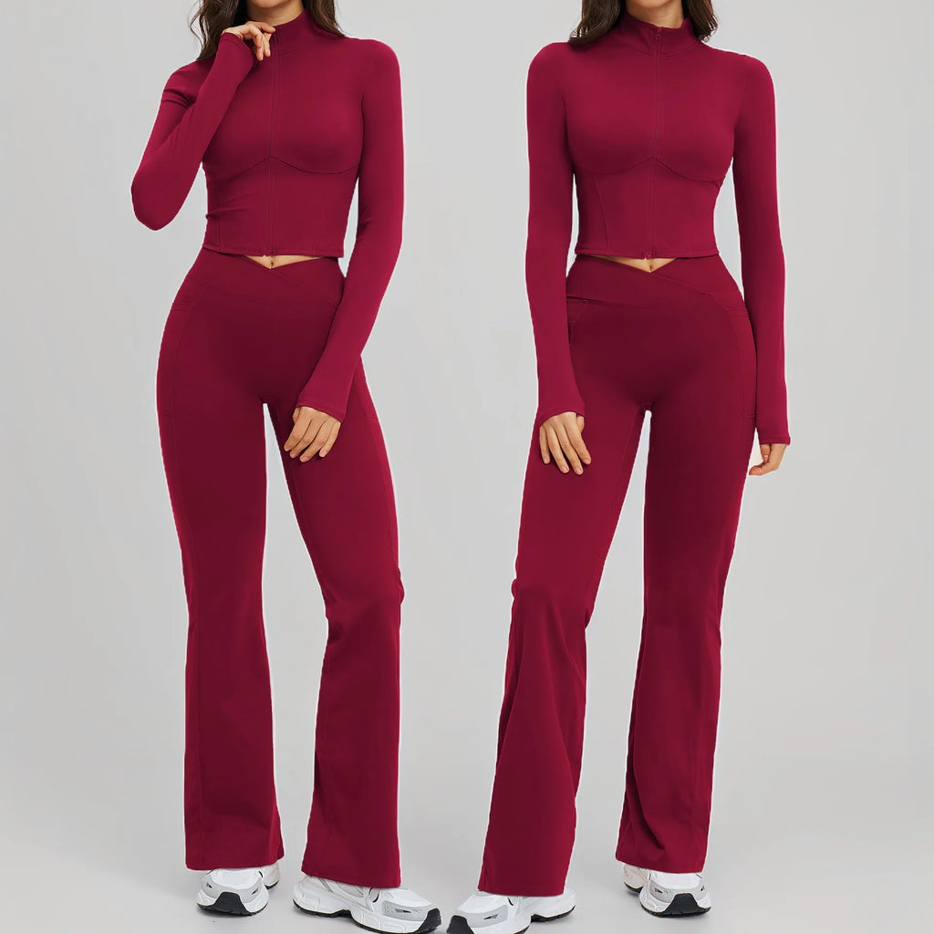Yoga Set 2PCS Sportswear Sports Outfits Women Tracksuits Yoga Suit Gym Clothes Workout Legging Fitness Long Sleeve Sports Suit