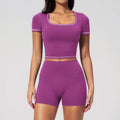 Women Yoga Set 2PCS Seamless Sportswear Workout Clothes Athletic Wear Gym Legging Fitness Bra Crop Top Short Sleeve Sports Suits