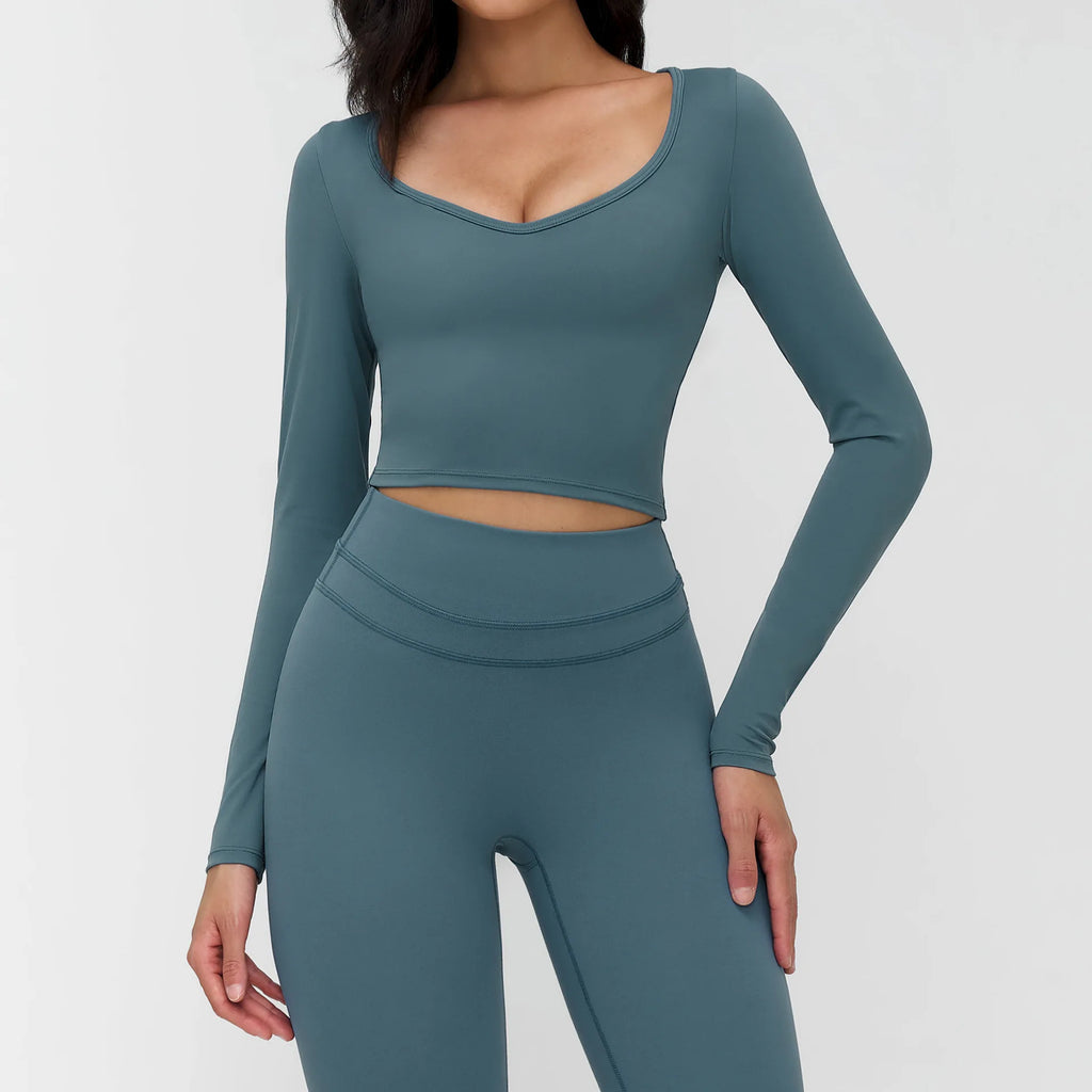Women Yoga Shirts Crop Top Long Sleeves Shirts Women Yoga Sports Fitness T-shirt Running Gym Clothes High Elastic Workout Tops