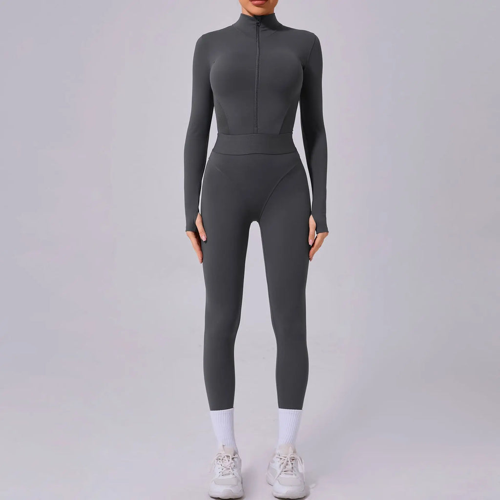Women Tracksuit Yoga Set One-piece Suit Female Rompers Quick Dry Yoga Clothing Workout Bodysuits Sports Jumpsuit Long Sleeved