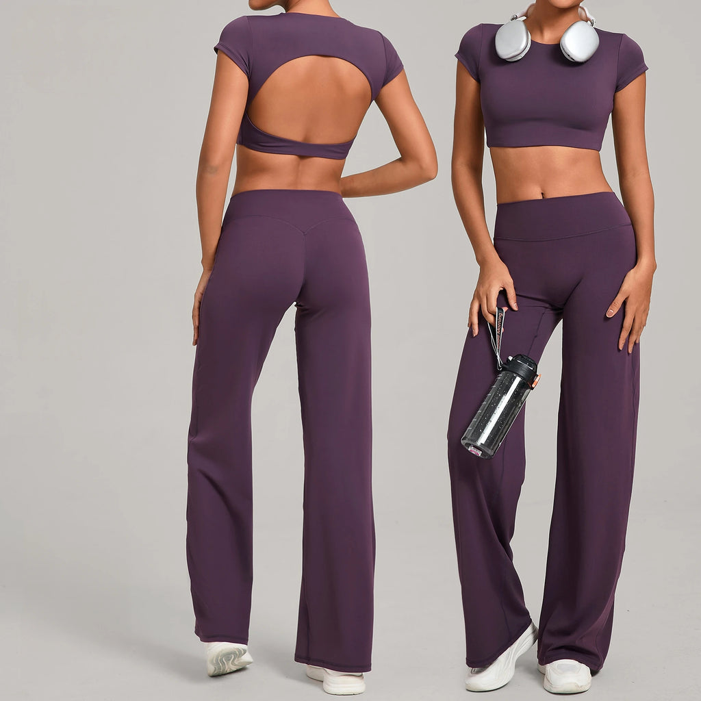 Women Tracksuit Yoga Suit 2PCS Sports Outfits Gym Set Running Workout Clothes Sports Short Sleeves Athletic Wear Yoga Clothing