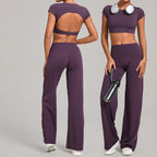 Women Tracksuit Yoga Suit 2PCS Sports Outfits Gym Set Running Workout Clothes Sports Short Sleeves Athletic Wear Yoga Clothing