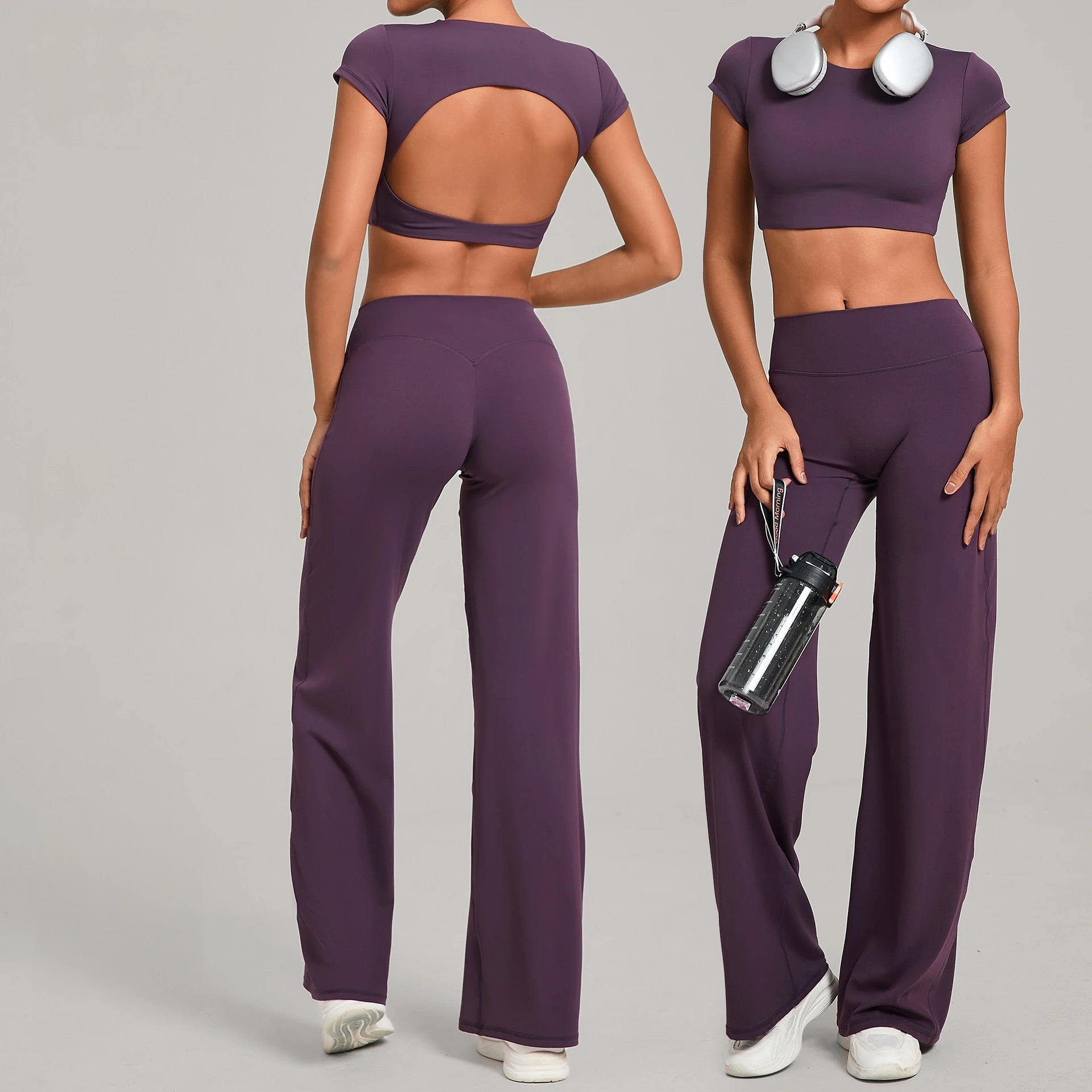 Women Tracksuit Yoga Suit 2PCS Sports Outfits Gym Set Running Workout Clothes Sports Short Sleeves Athletic Wear Yoga Clothing