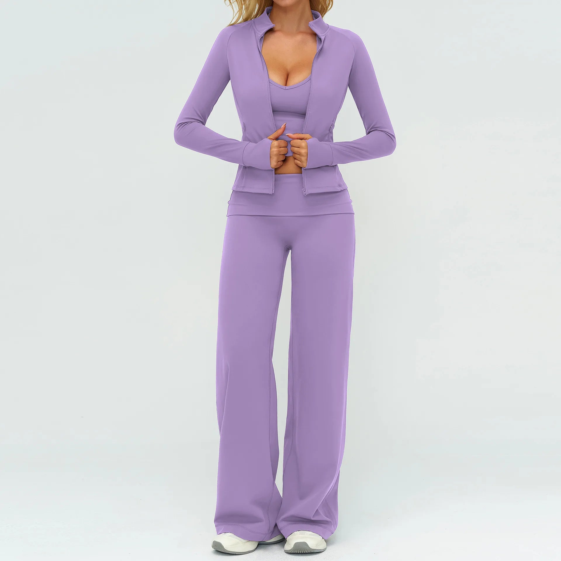 Women Tracksuit 2/3PCS Yoga Set Sportswear Workout Clothes Athletic Wear Gym Outfit Fitness Bra Crop Top Long Sleeve Sports Suit