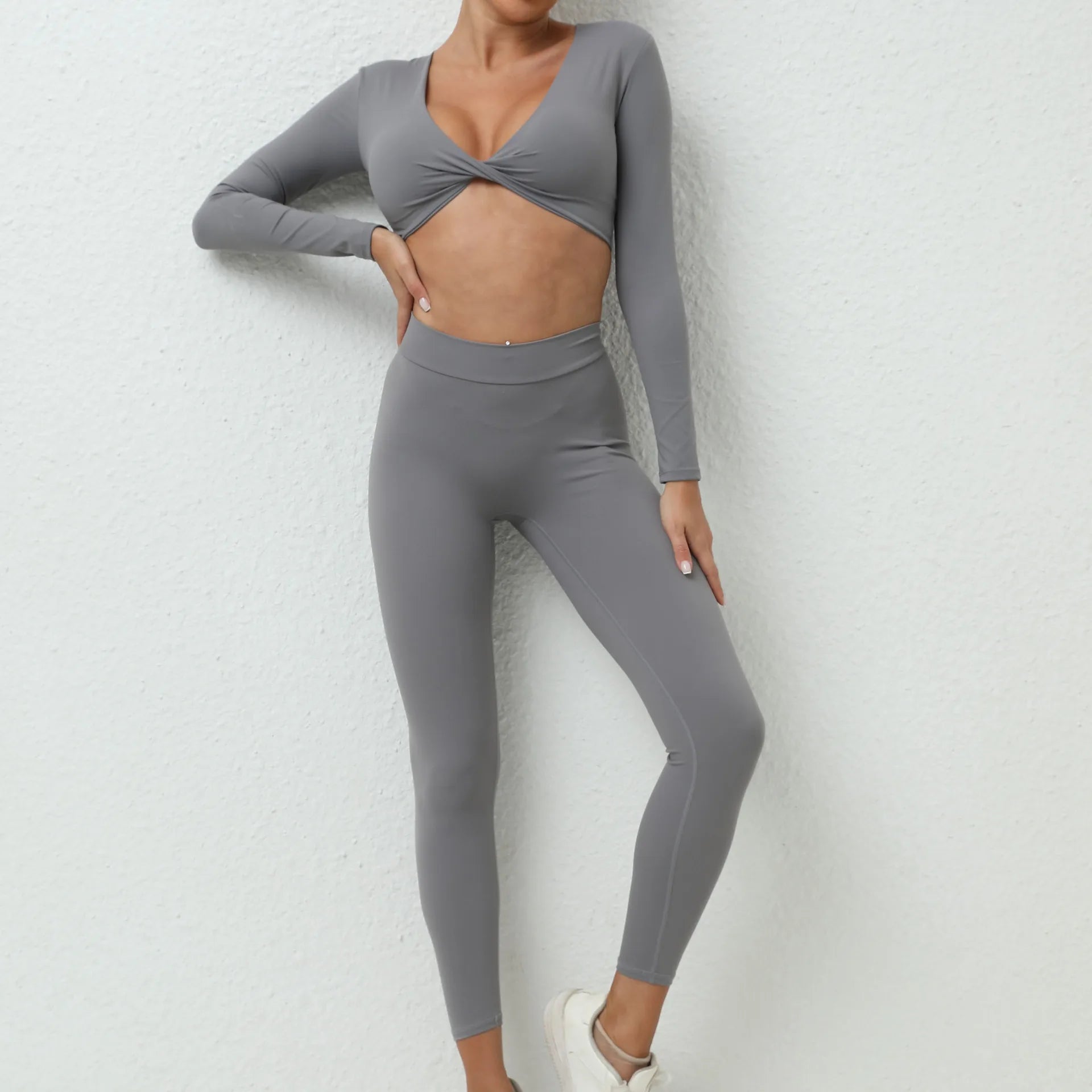 JUREN Yoga Set 2PCS Women Tracksuit Workout Set Sportswear Gym Clothes Fitness Long Sleeve High Waist Leggings Set Sports Suit