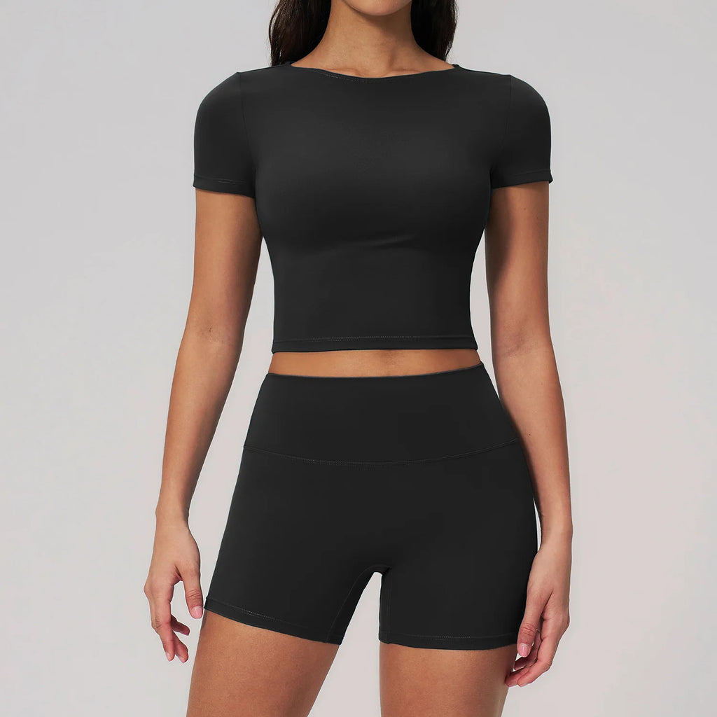 2 Pieces Sports Sets Short Sleeve Yoga Suit Fitness Set Women Athletic Wear Workout Clothes Running Sports Shorts Gym Outfits