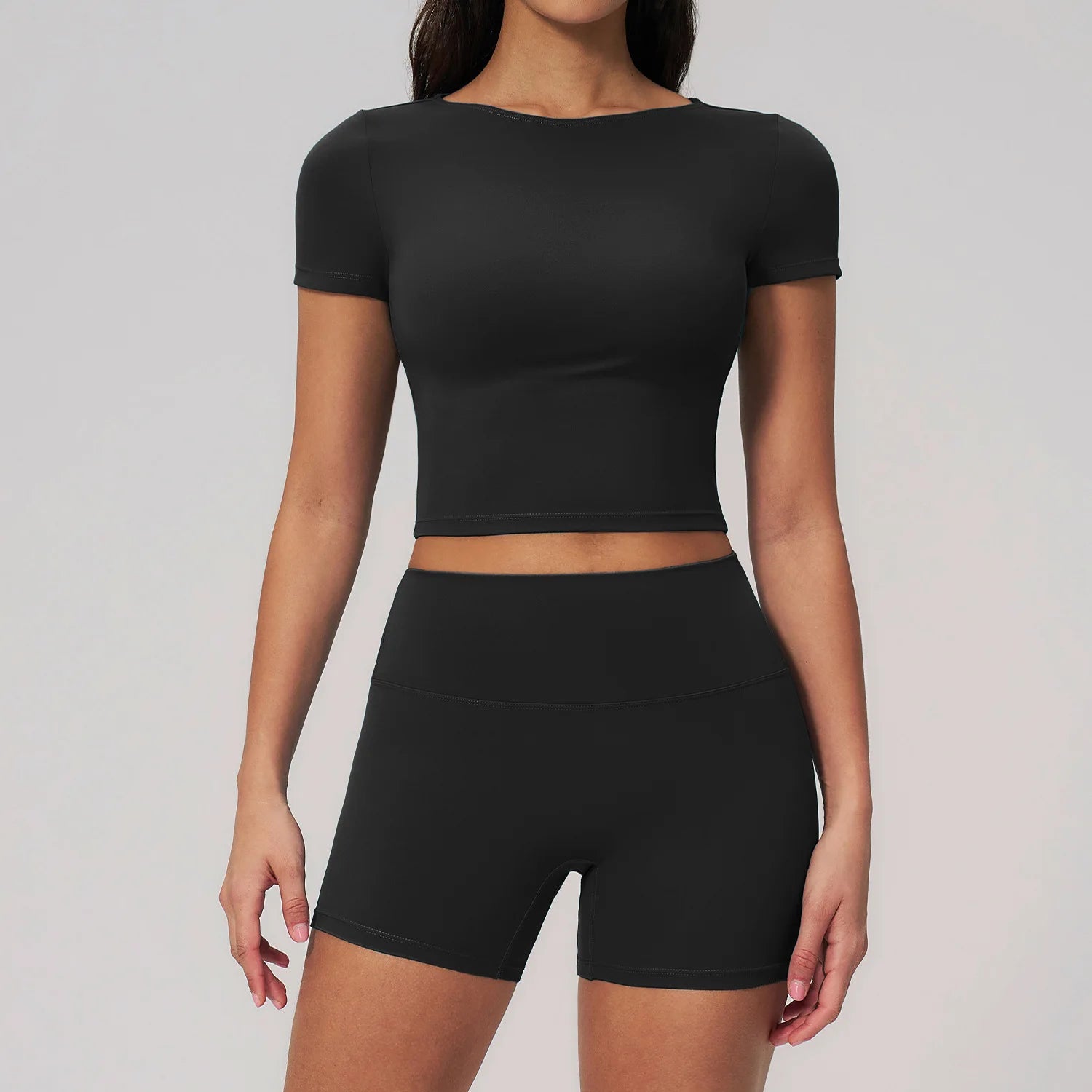 2 Pieces Sports Sets Short Sleeve Yoga Suit Fitness Set Women Athletic Wear Workout Clothes Running Sports Shorts Gym Outfits