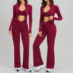 Yoga Set Workout Clothes 3PCS Women Tracksuit Sportswear Athletic Wear Gym Legging Fitness Bra Crop Top Long Sleeve Sports Suits