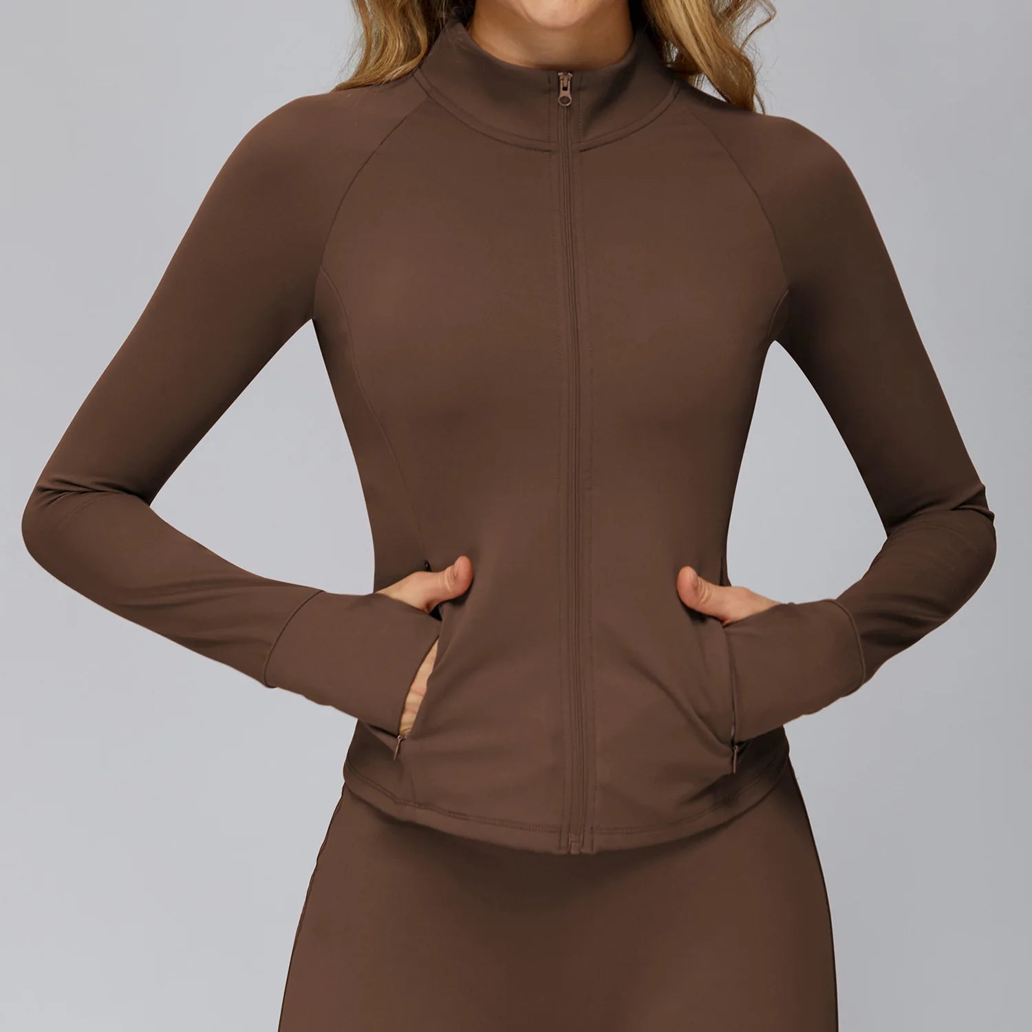 Zipper Jacket Women Crop Tops Pocket Yoga T-shirts Solid Sports Top Long Sleeve Running Shirts Quick Dry Fitness Gym Sport Wear