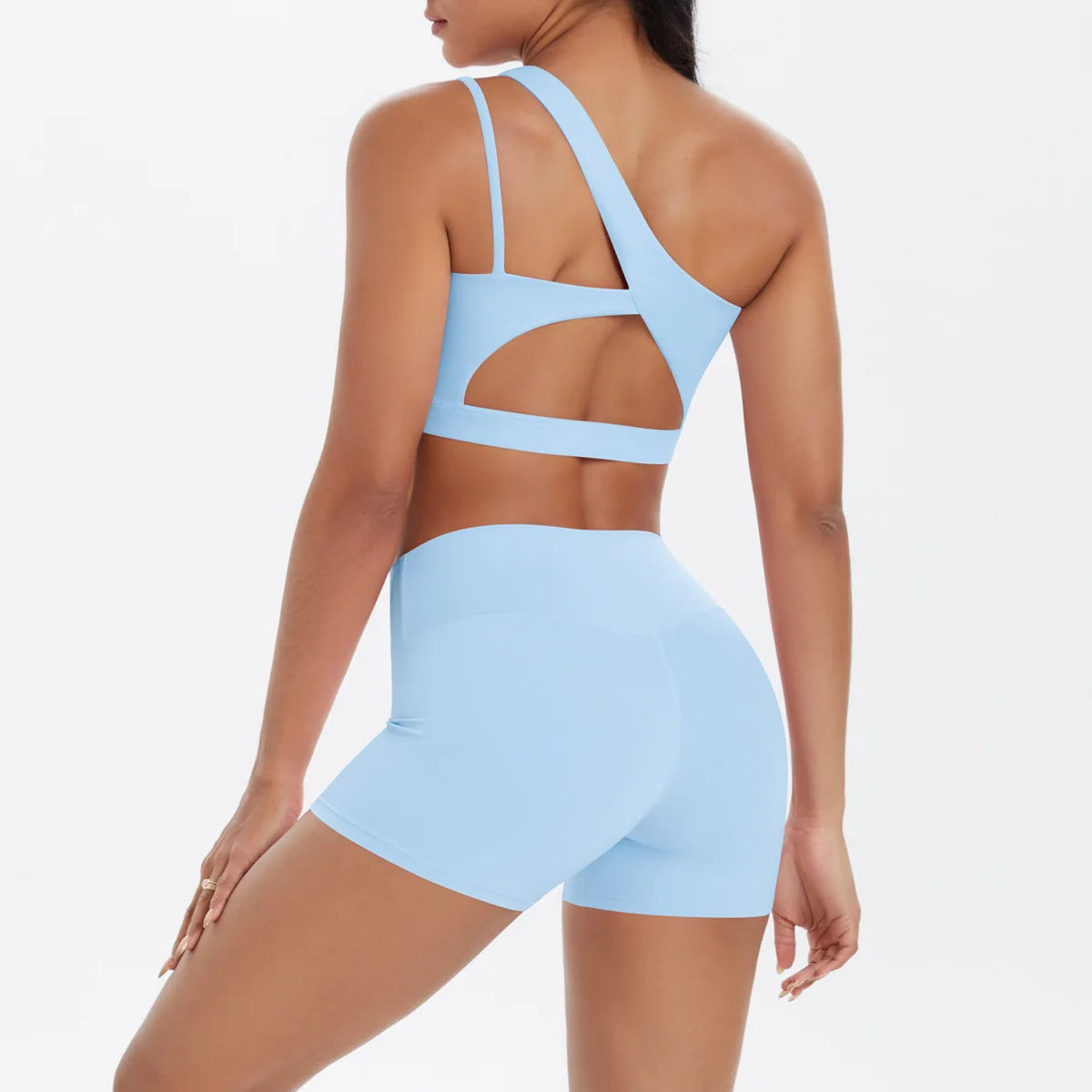 JUREN Yoga Clothes Set 2 Piece Gym Sports Shorts Set Women Tracksuit High Waist Shorts Fitness Suit Running Bra Workout Outfits