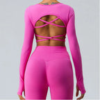 Sexy Women's Backless Shirt Seamless Crop Top Fitness Shirts Long Sleeve Gym Workout Sports Top Woman Front Yoga Tops Activewear