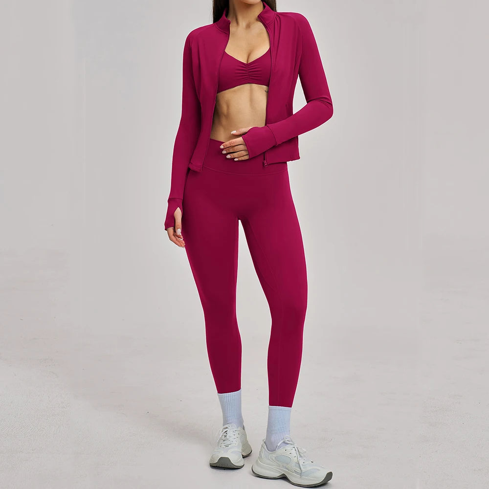 3PCS Yoga Suit Gym Sports Set Women Tracksuit Workout Clothes Running Legging Long Sleeve Sports Bra Athletic Wear Yoga Clothing