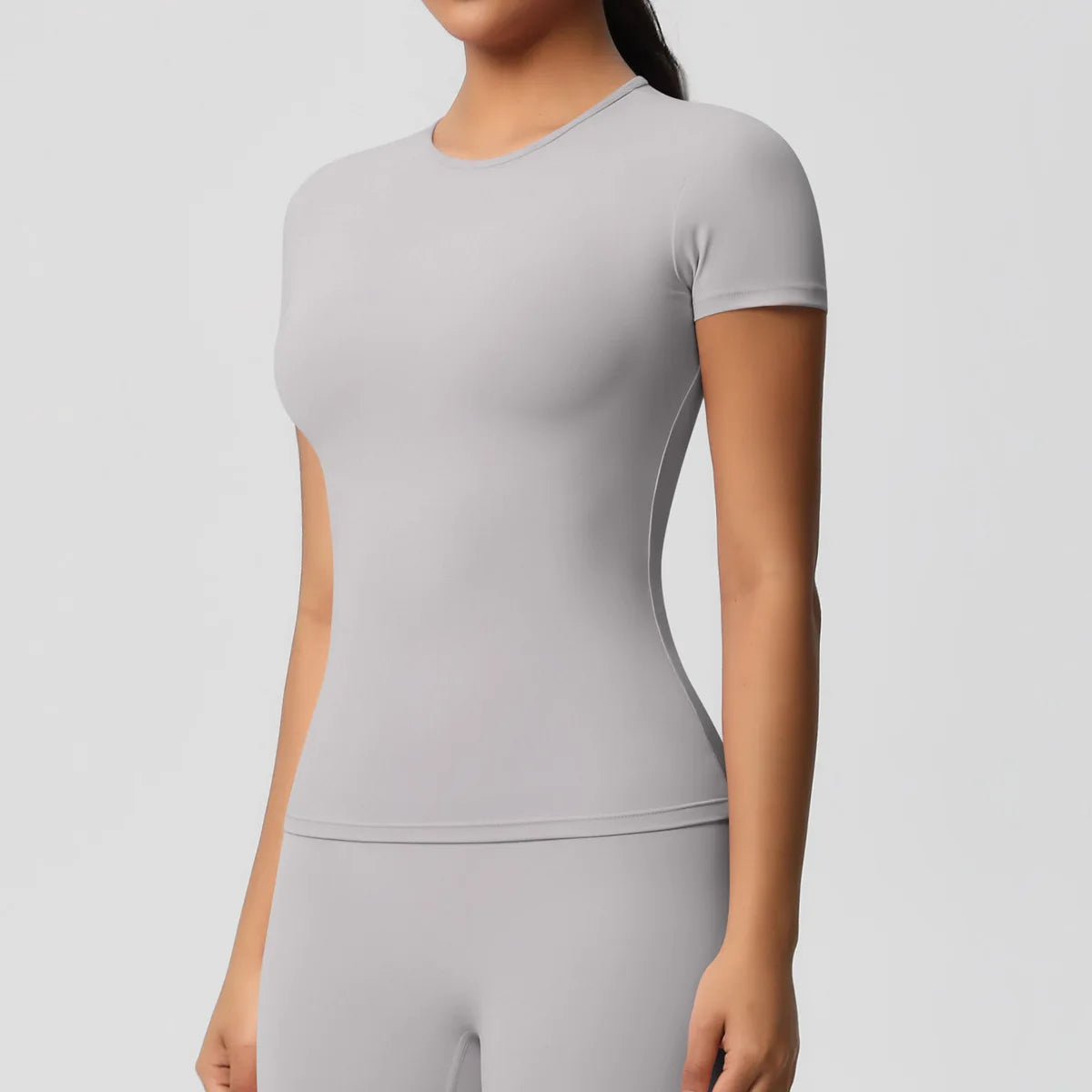 JUREN New Women Running Sports T Shirt Summer Short Sleeve Round Neck Breathable Stretchy Gym Yoga Slim Fitness Active Top Tee