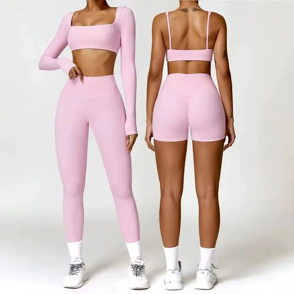 Women Tracksuit Yoga Set 2PCS Sportswear Workout Clothes Athletic Wear Gym Legging Fitness Bra Crop Top Long Sleeve Sports Suits