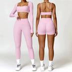 Women Tracksuit Yoga Set 2PCS Sportswear Workout Clothes Athletic Wear Gym Legging Fitness Bra Crop Top Long Sleeve Sports Suits