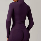 Seamless Yoga Slothes Women's Top Standing Collar Long Sleeved Sports Jacket Running Training Fitness Top Windproof Running Suit