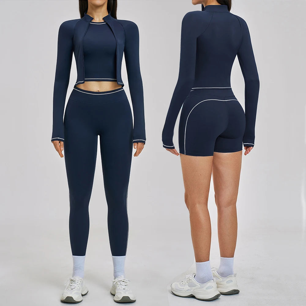 Yoga Suit 3PCS Sports Set Women Outfits Sportswear Gym Sets Women Tracksuit Running Workout Long Sleeve Sports Bra Yoga Clothing