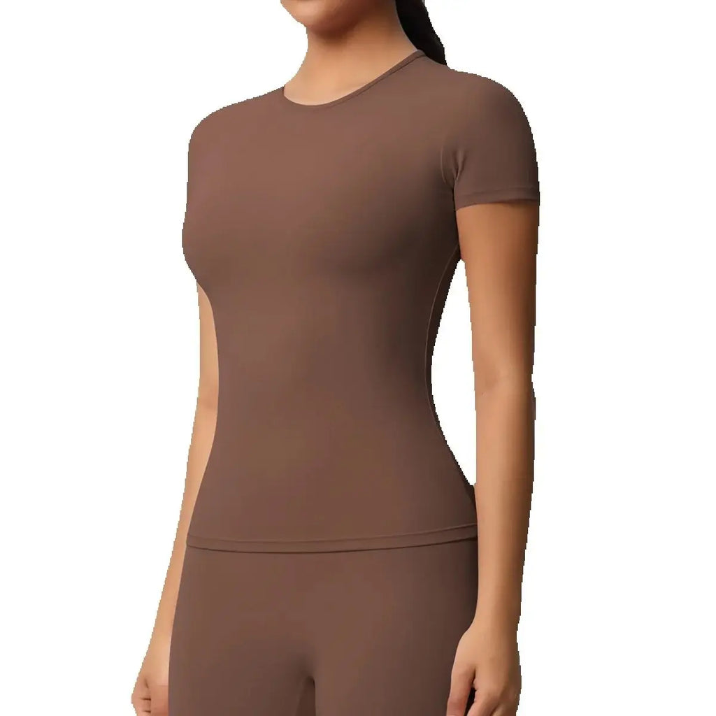 JUREN New Women Running Sports T Shirt Summer Short Sleeve Round Neck Breathable Stretchy Gym Yoga Slim Fitness Active Top Tee